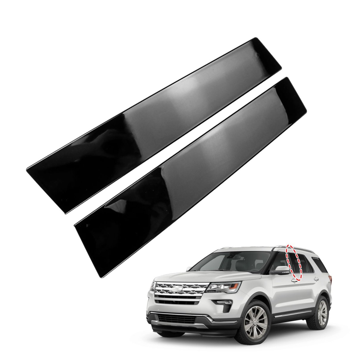 Front B Pillar Molding Trim Pair For 2011 2012 2013 2014 2015 2016 2017 2018 2019 Ford Explorer Without Keypad Gloss Black