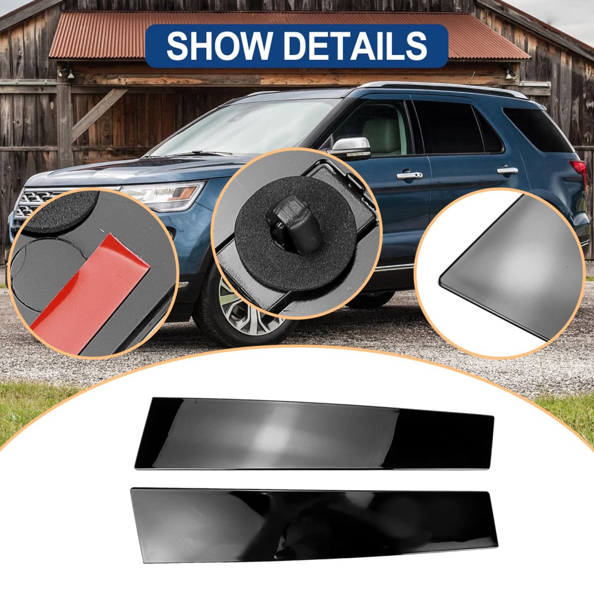 Front B Pillar Molding Trim Pair For 2011 2012 2013 2014 2015 2016 2017 2018 2019 Ford Explorer Without Keypad Gloss Black