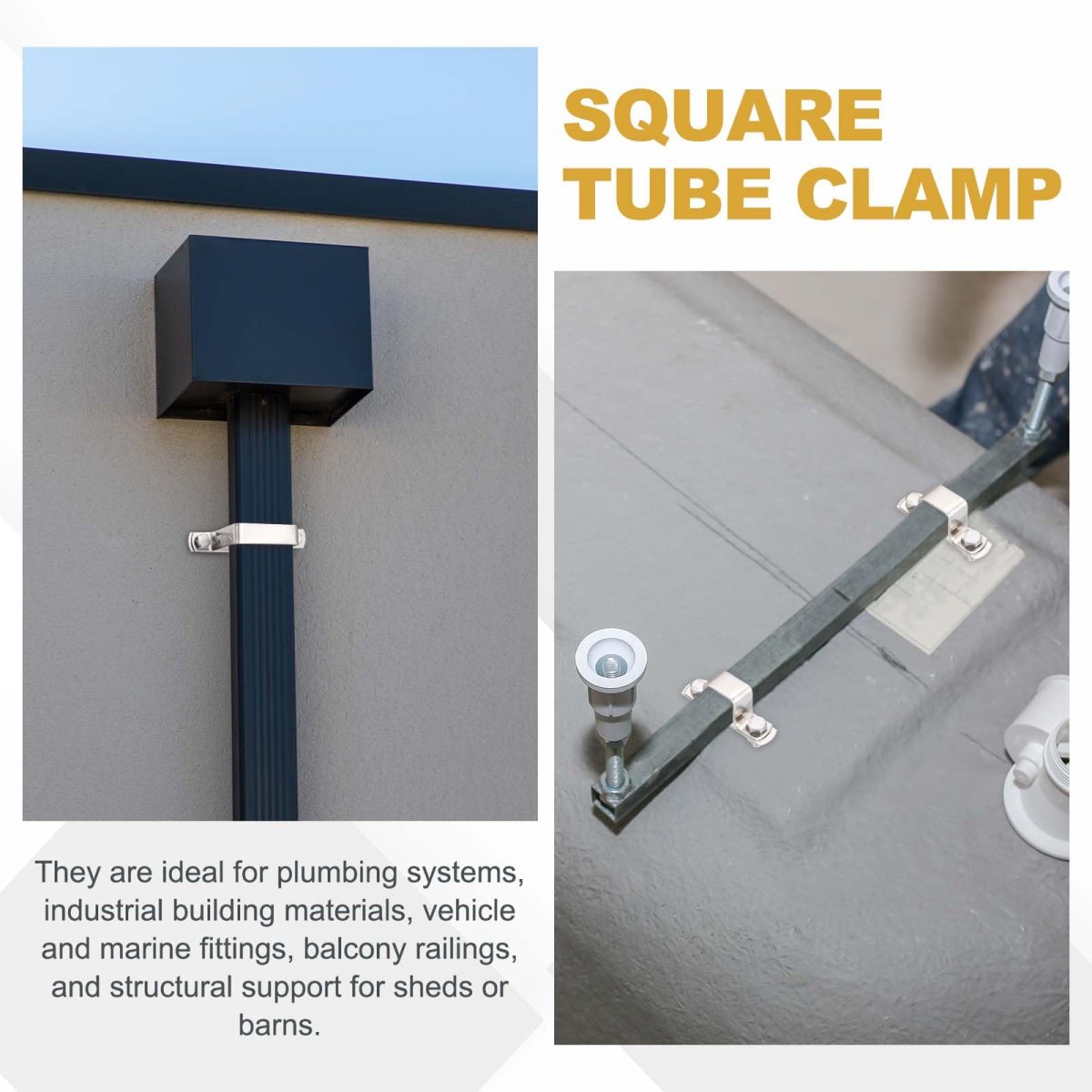 U Shape Square Tube Clamp 40x20mm Shaped Bracket 304 Stainless Steel Strap With Bolt Plate Nuts And Wrench For Pipes Door