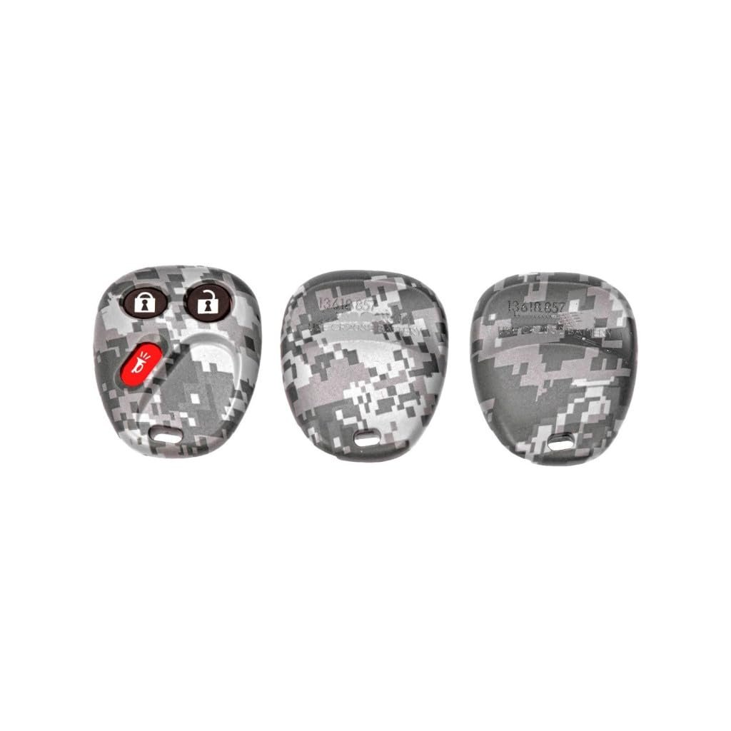 Keyless Remote Case For Chevy Silverado 1500 Hd 2003 Gray Digital Camouflage Plastic And Rubber Shell 3 Buttons Replacement