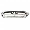 Hecasa Front Upper Grille Compatible With 2013-2016 Hyundai Santa Fe Sport Hy1200163 Abs Plastic Black Silvery Painted Chrome