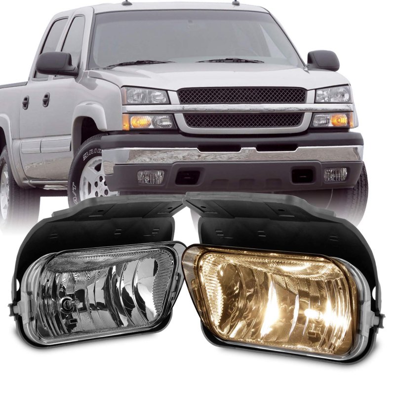 Akkon Fits 2003-2006 Chevy Silverado Avalanche Bumper Driving Fog Lights Lamps Chrome Housing