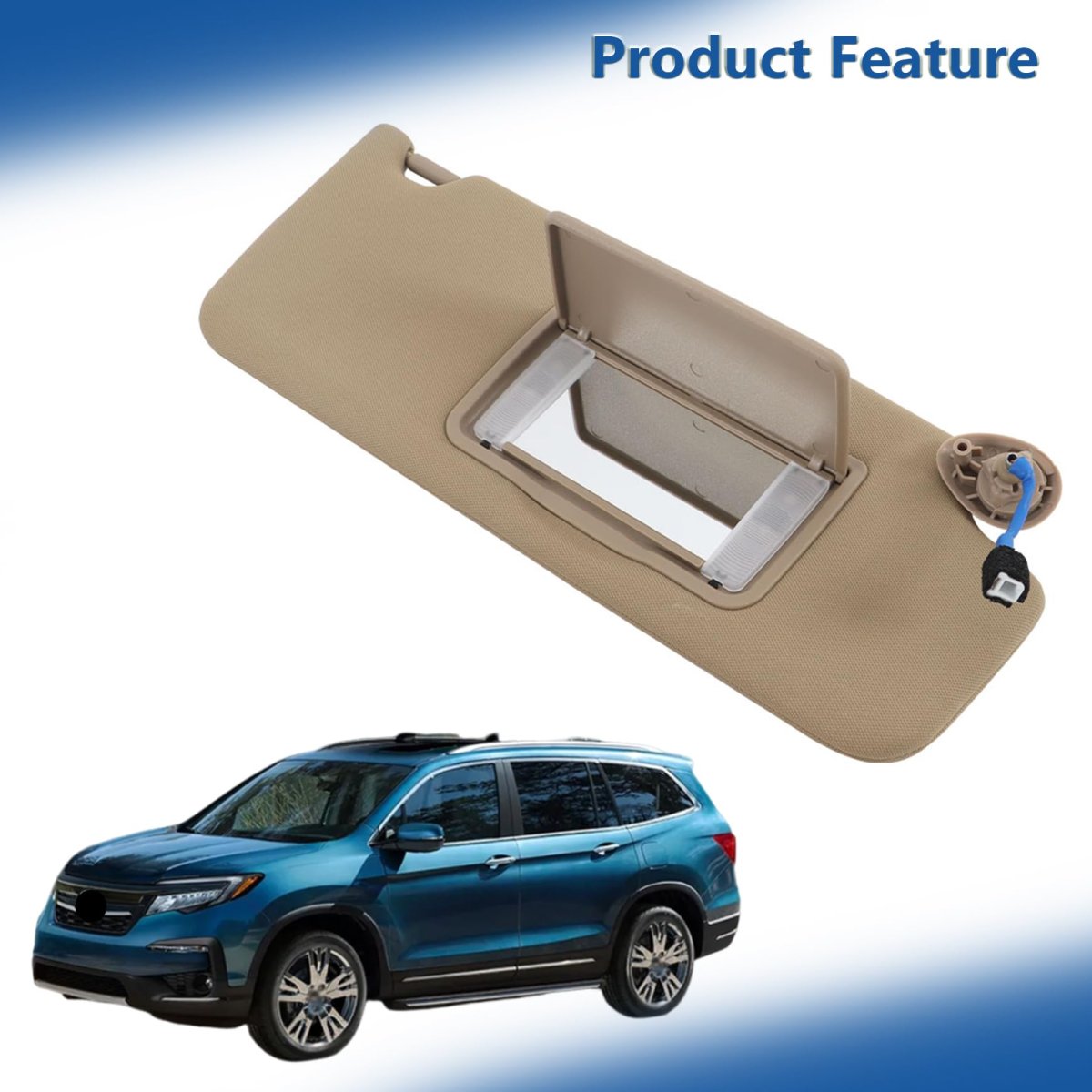 Beige Sun Visor Passenger Side With Mirror And Light Replacement For Honda Pilot 2017-2021 Ridgeline 2018-2020 83230-tg7-a12za