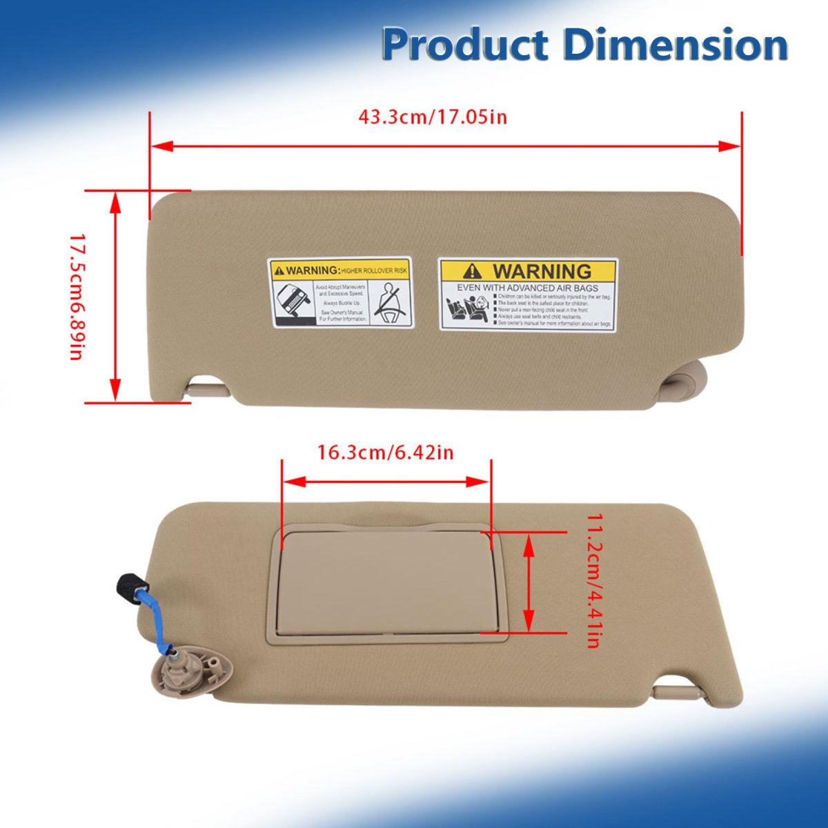 Beige Sun Visor Passenger Side With Mirror And Light Replacement For Honda Pilot 2017-2021 Ridgeline 2018-2020 83230-tg7-a12za