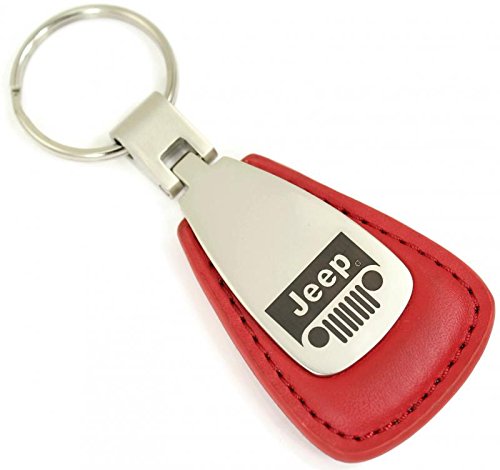 Jeep Grill Leather Key Chain Red Tear Drop Ring Fob Lanyard