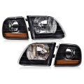 Headlight Parking Lights Assembly For Ford F150 1997-2003 Fit F250 1997-1999 Expedition 1997-2002i Clear Lens Black Housing 