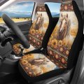 Uniceu Sunflower Horse Car Front Seat Covers Set Of 2 Western Aztec Geometric Print Auto High Back Protector Universal
