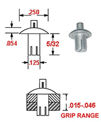 38-104-01-13 Aluminum Drive Rivet With A Stainless Steel Pin 1 8 Diameter Universal Head 5 32 In Length 015- 046 Grip Range
