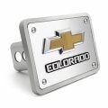 Ipick Image Made For Chevrolet Colorado 3d Gold Logo On Brush Billet Aluminum 2-inch Tow Hitch Cover