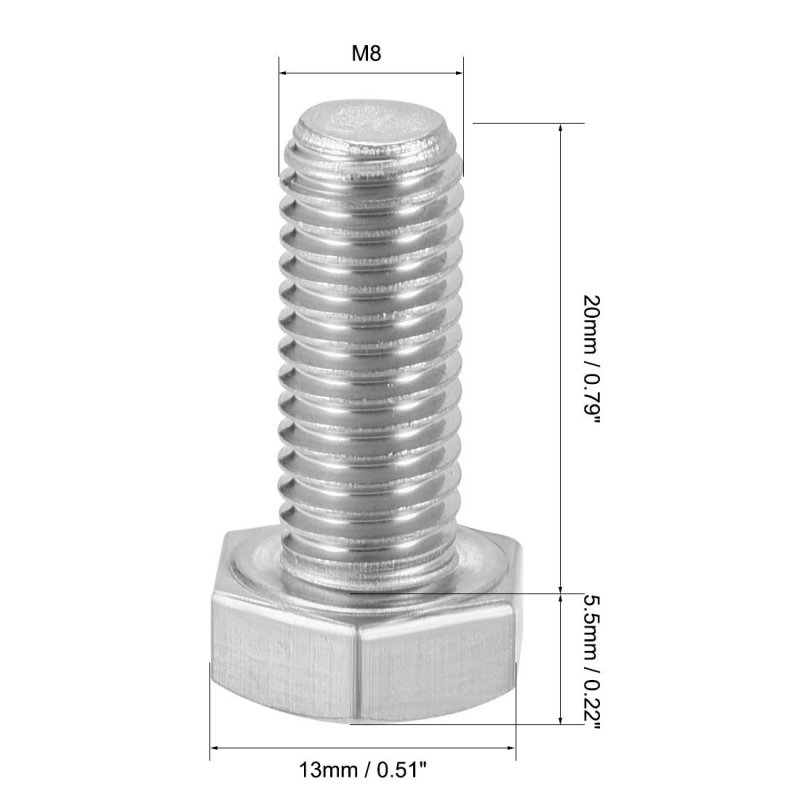 M8x20mm Hex Bolts 304 Stainless Steel Hexagon Screw Bolt 10pcs