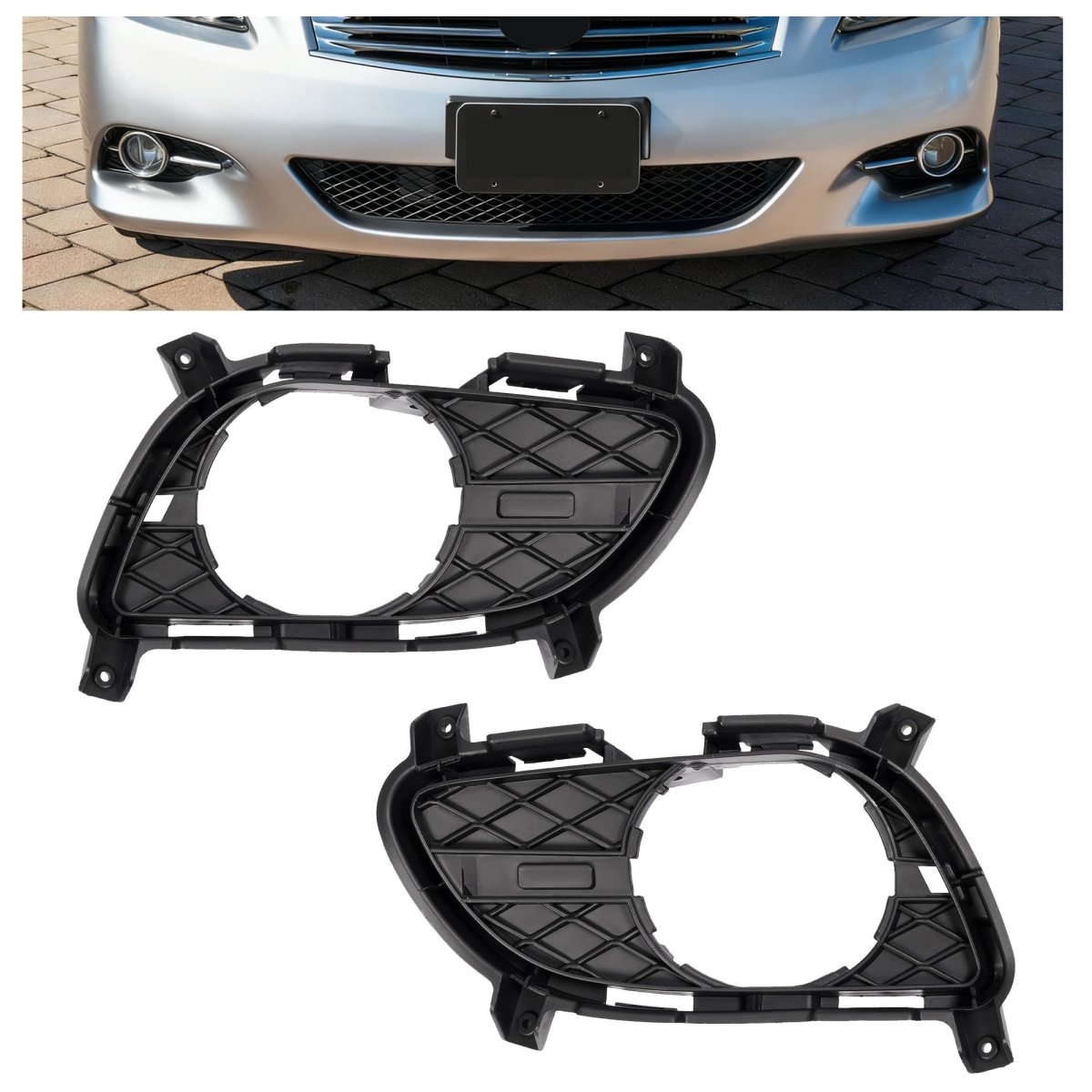 Fog Light Bezels For 2011 2013 Infiniti G37 And 2014 2015 Q60 Black Lamp Cover Trim Pair Driver Passenger Side Mo-5929