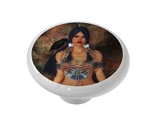 Gotham Decor Native American Crow Goddess Ceramic Drawer Knob