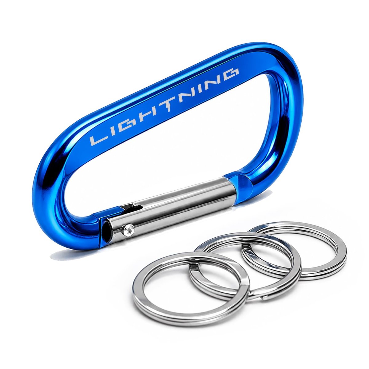 Ipick Image Officially Licensed Ford F-150 Lightning Laser-etched Blue Metal Carabiner Keychain With Split Key Rings