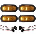 4pcs 6 Oval 36 Diodes Amber Amber Led Mid-ship Turn Signal Marker Light With Grommet And Right Angle 3-pin Plug 