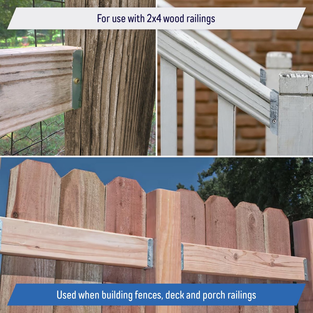 Galvanized 2x4 Fence Bracket Connector For Wood Post Deck Railing 20 Gauge 40 Pack