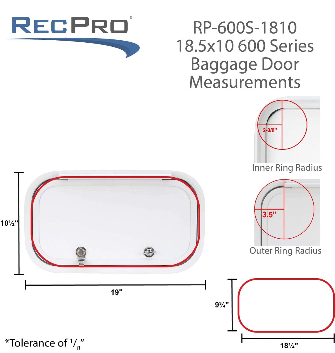 Rv Baggage Door With Rounded Corners For Camper Compartment White Fiberglass 10 In W X 18 H Rp-600s