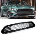 Bullitt Style High Flow Emblem Delete Badgeless Matt Black Honeycomb Front Upper Grille Compatible With For 2018-2019 Ford 