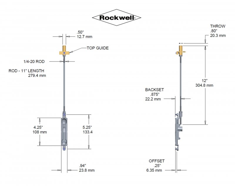 Rockwell Security Flush Bolt In Aluminum Finish 1 4 Backset 12 Rod