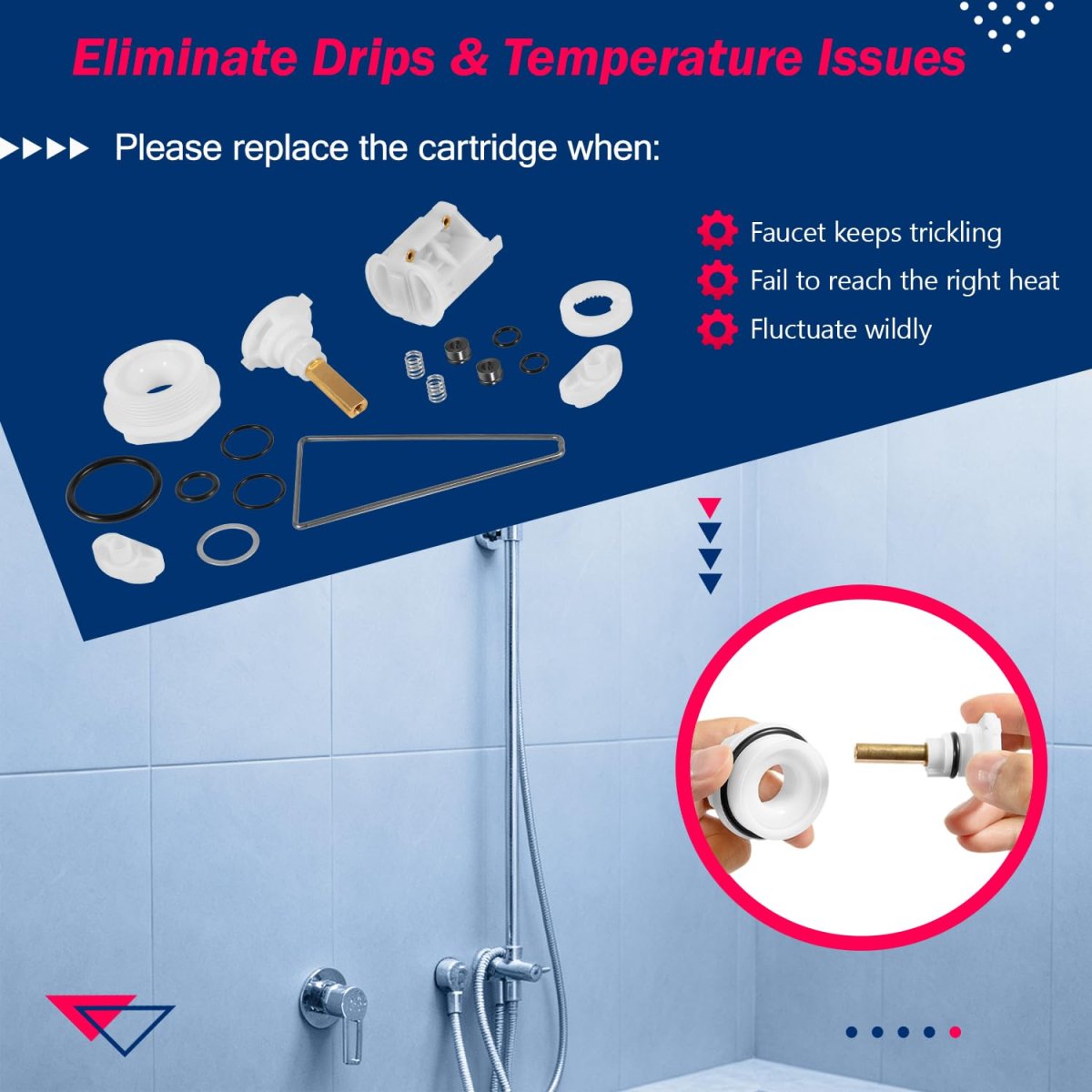 900-232 Shower Valve Cartridge Replacement Kit For Powers Style Corrosion Resistant Tub And With Gaskets O-rings