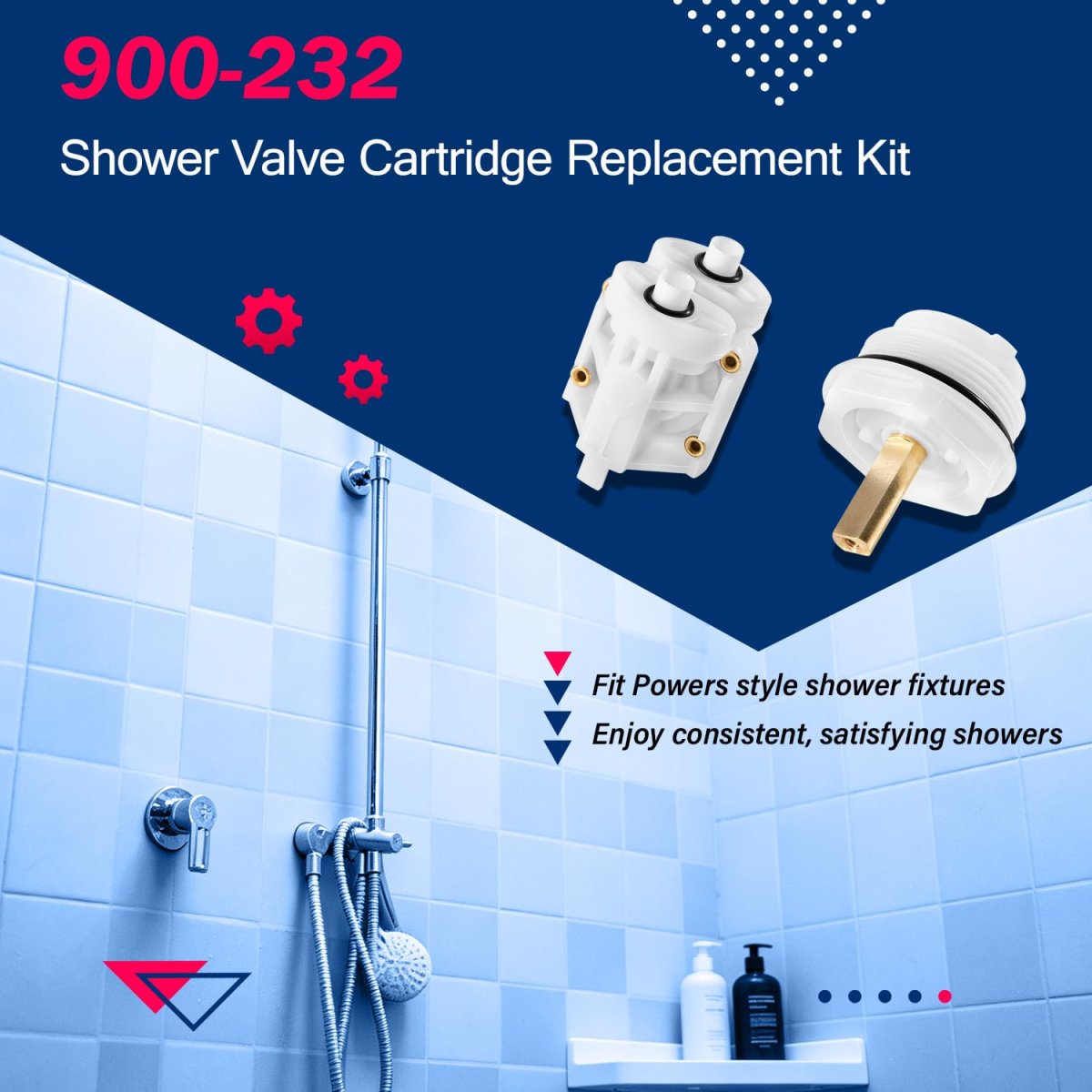 900-232 Shower Valve Cartridge Replacement Kit For Powers Style Corrosion Resistant Tub And With Gaskets O-rings