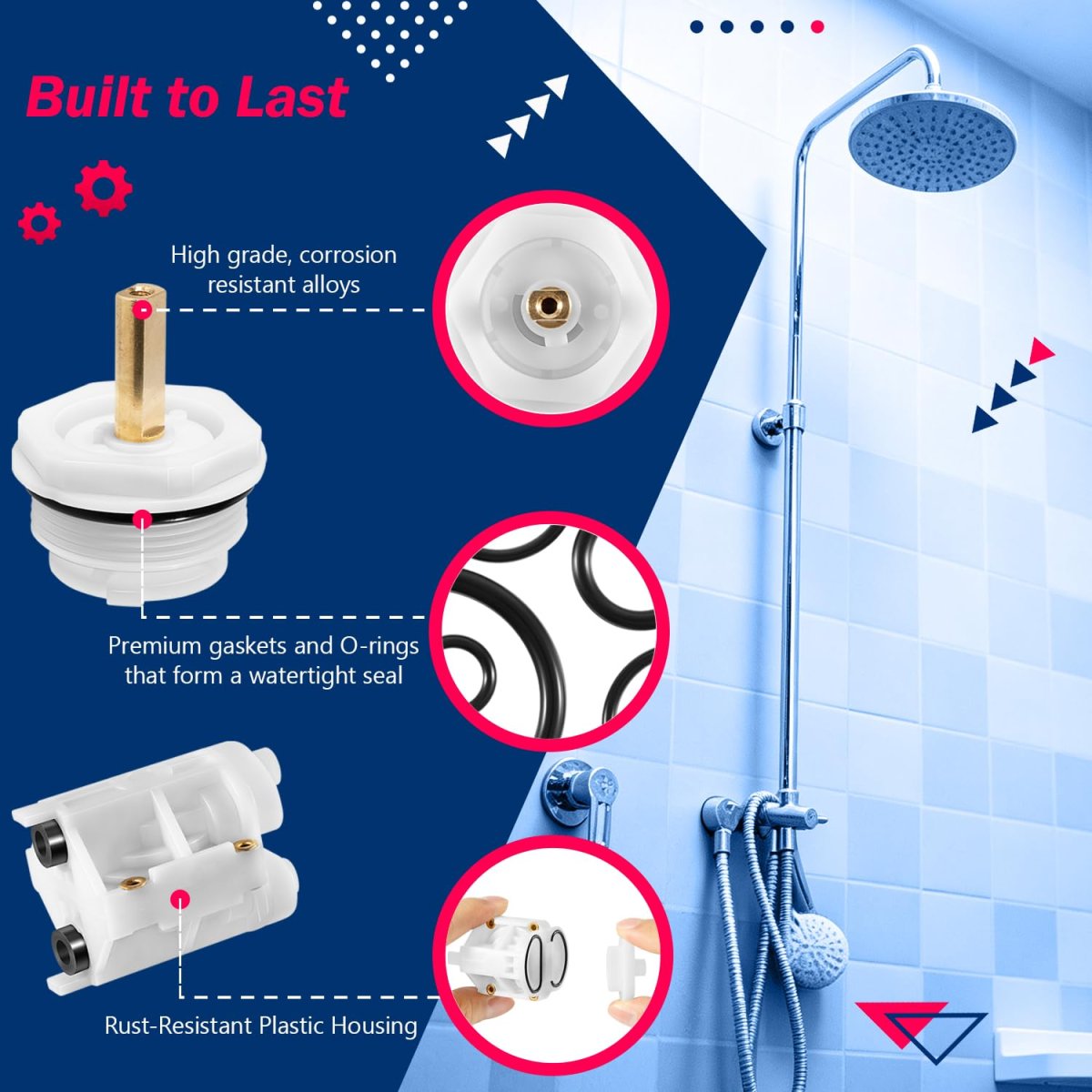 900-232 Shower Valve Cartridge Replacement Kit For Powers Style Corrosion Resistant Tub And With Gaskets O-rings