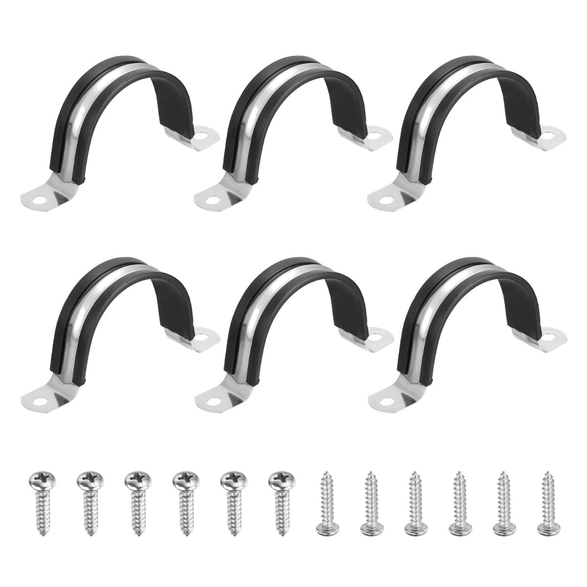 6pcs 48mm 1-7 8 Cable Clamp 304 Stainless Steel Rubber Coated Cushion Insulated Clamps U Holder Pipe Strap With M4x20mm Screws