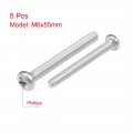 Uxcell M6x55mm Machine Screws Pan Phillips Cross Head Screw 304 Stainless Steel Fasteners Bolts 5pcs