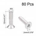 Uxcell M3x12mm Flat Head Machine Screws Inner Hex Screw 304 Stainless Steel Fasteners Bolts 80pcs