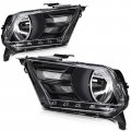 Ocpty Headlight Assembly Pair Replacement For 2010-2014d For Mustang Clear Lens Black Housing Reflector