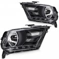 Headlight Assembly Pair Replacement For 2010-2014d For Mustang Clear Lens Black Housing Reflector