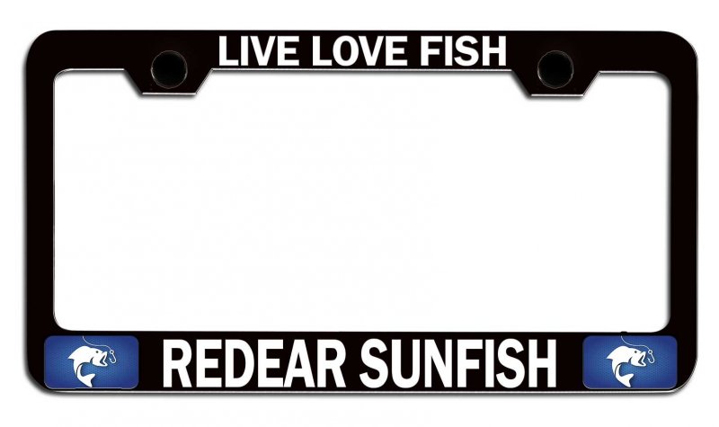 Live Love Fish Redear Sunfish Fishing Black Metal License Plate Frame Tag Holder T12