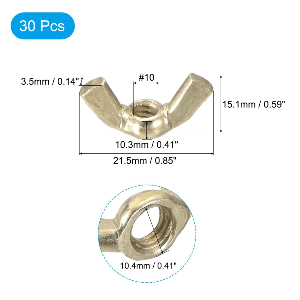 10-32 Wing Nut 30 Pcs Brass Butterfly Nuts Fasteners Parts Hand Twist Tighten For Machinery Electronic Equipment Diy Gold Tone
