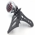 Xkh- Motorcycle Black Horizontal Vertical Zigzag Style Side Mount License Plate Bracket 7x4 Chrome Round Led Tail Brake Light