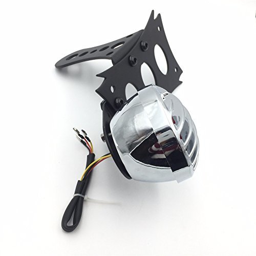 Motorcycle Side Mount License Plate Bracket With Integrated Led Tail Brake Light 7x4 In Black And Chrome For Chopper Bobber