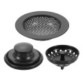 3 Pcs Kitchen Sink Drain Strainer Black Stainless Steel And Stopper Anti-clogging Basket With Handle For Most Replacement 