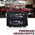 G-plus Headlights Assembly Compatible With 99-04 Ford F250 F350 F450 F550 Super Duty 00-04 Excursion Bumper Headlamp Smoky Lens