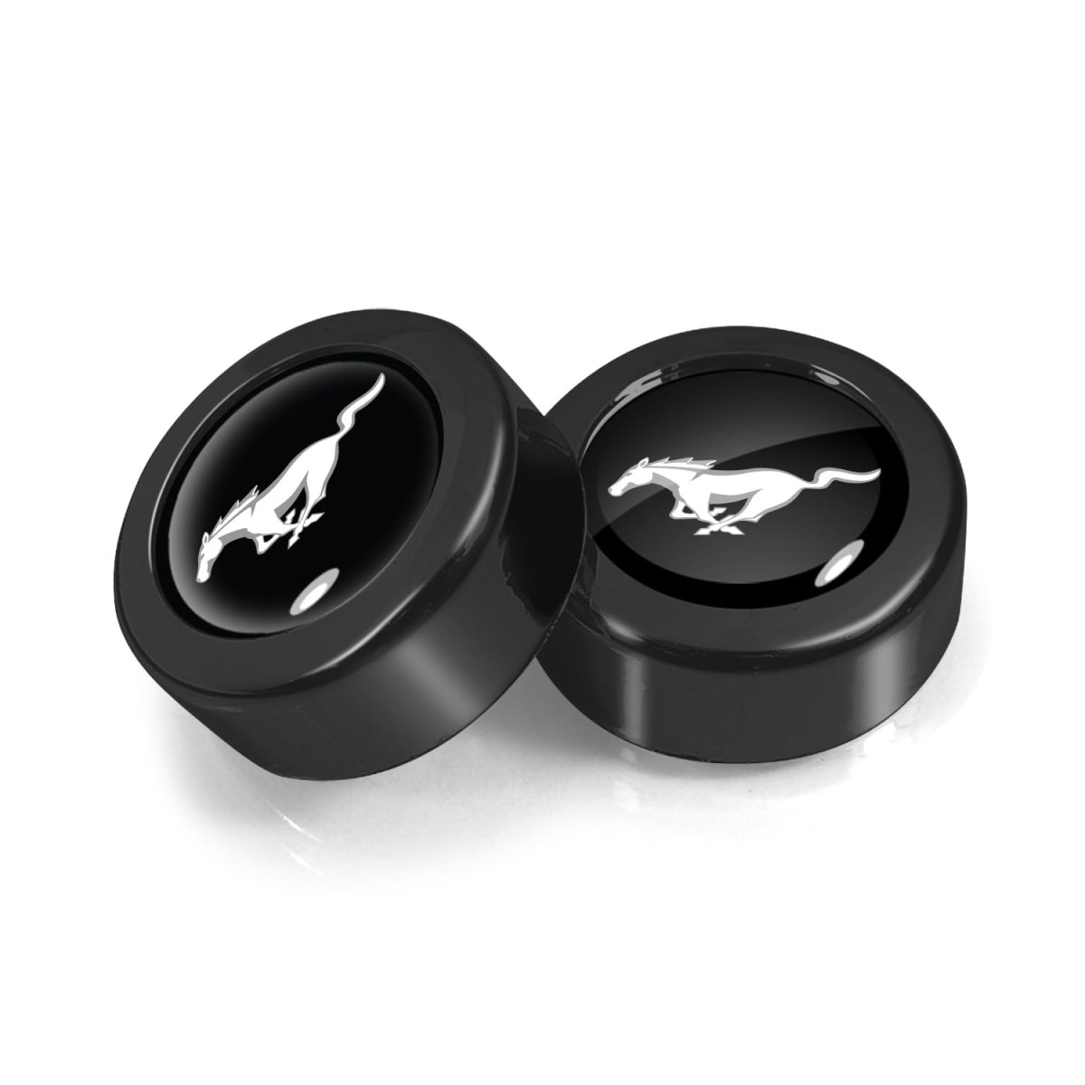 Ford Mustang License Plate Frame Screw Cover Set Black On Abs Plastic With Dome Logo 0 7 In Diameter Official Licensed 2 Pack