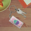 Graphics More Cute Easter Egg Turquoise Purple Polka Dots Rectangle Keychain In Chrome Plated Metal