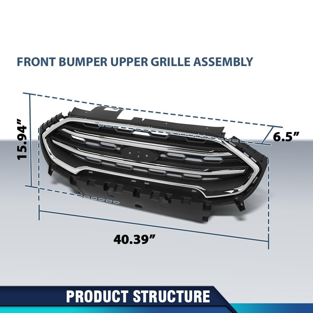 Front Bumper Upper Grille Assembly For Ford Ecosport 2018 2019 2020 2021 2022 Gn15-17b968-aaw Chrome And Black Polypropylene