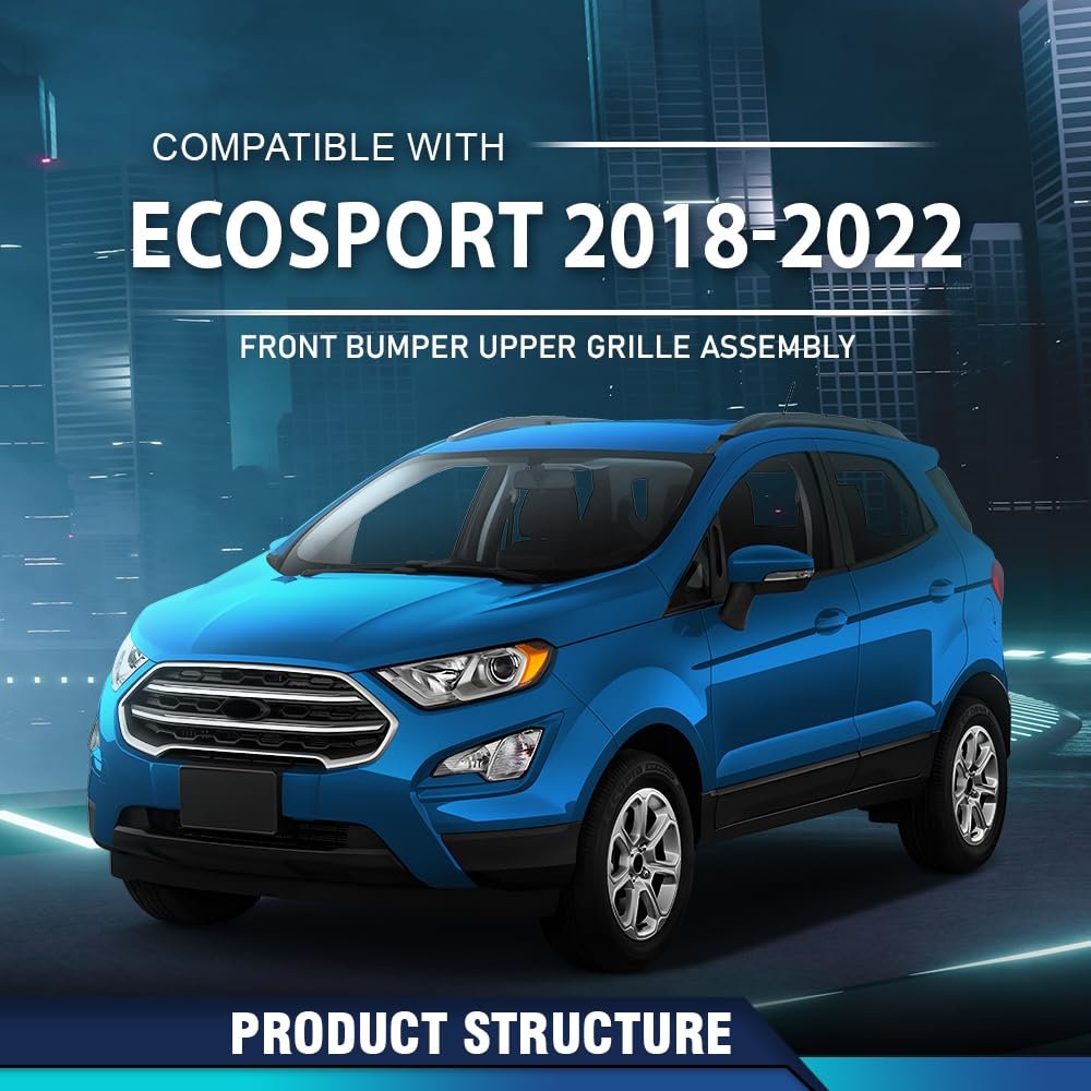 Front Bumper Upper Grille Assembly For Ford Ecosport 2018 2019 2020 2021 2022 Gn15-17b968-aaw Chrome And Black Polypropylene