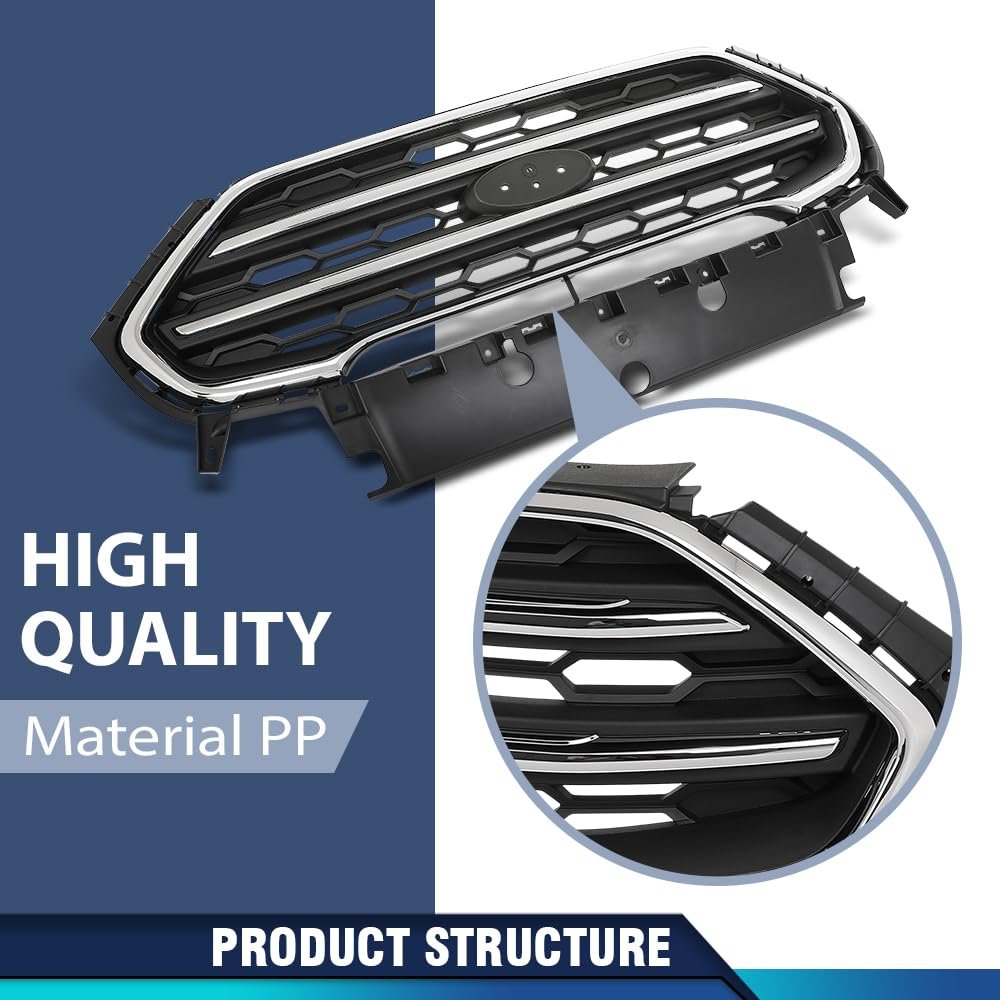 Front Bumper Upper Grille Assembly For Ford Ecosport 2018 2019 2020 2021 2022 Gn15-17b968-aaw Chrome And Black Polypropylene