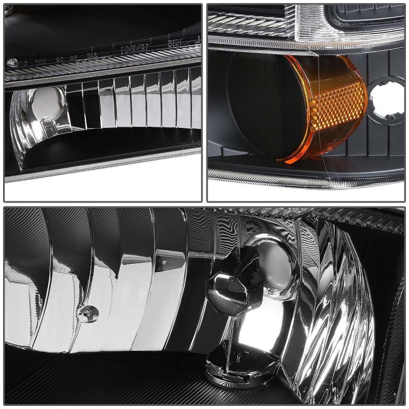 Black Housing Headlights Assembly Bundle With Front Bumper Vertical Style Grille Compatible Ford Super Duty F250 F350 F450 F550