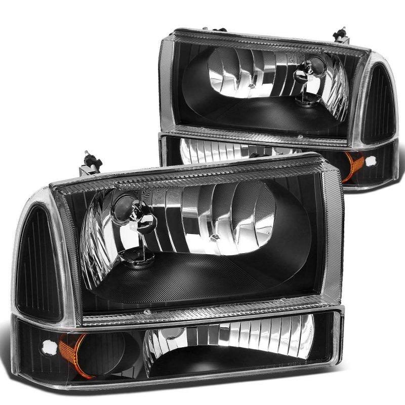 Black Housing Headlights Assembly Bundle With Front Bumper Vertical Style Grille Compatible Ford Super Duty F250 F350 F450 F550