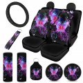 Ystardream Pink Butterfly Seat Covers For Cars Women Full Set Car Accessories Front Steering Wheel Armrest Cover Universal Fit 