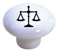 Set Of 2 Scales Justice Ceramic Cabinet Drawer Pull Knobs 