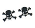 2 X Pair Set Black On Silver Crossbones Skull Cross Bones Skeleton Pirate Jolly Roger Real Aluminum Auto Emblem Badge Nameplate