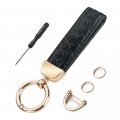 Aociska Leather Car Keychain Key Fob Holder 360 Degree Rotatable Sheepskin With Anti-lost D-ring 2 Keyrings1 Screwdriver Black 