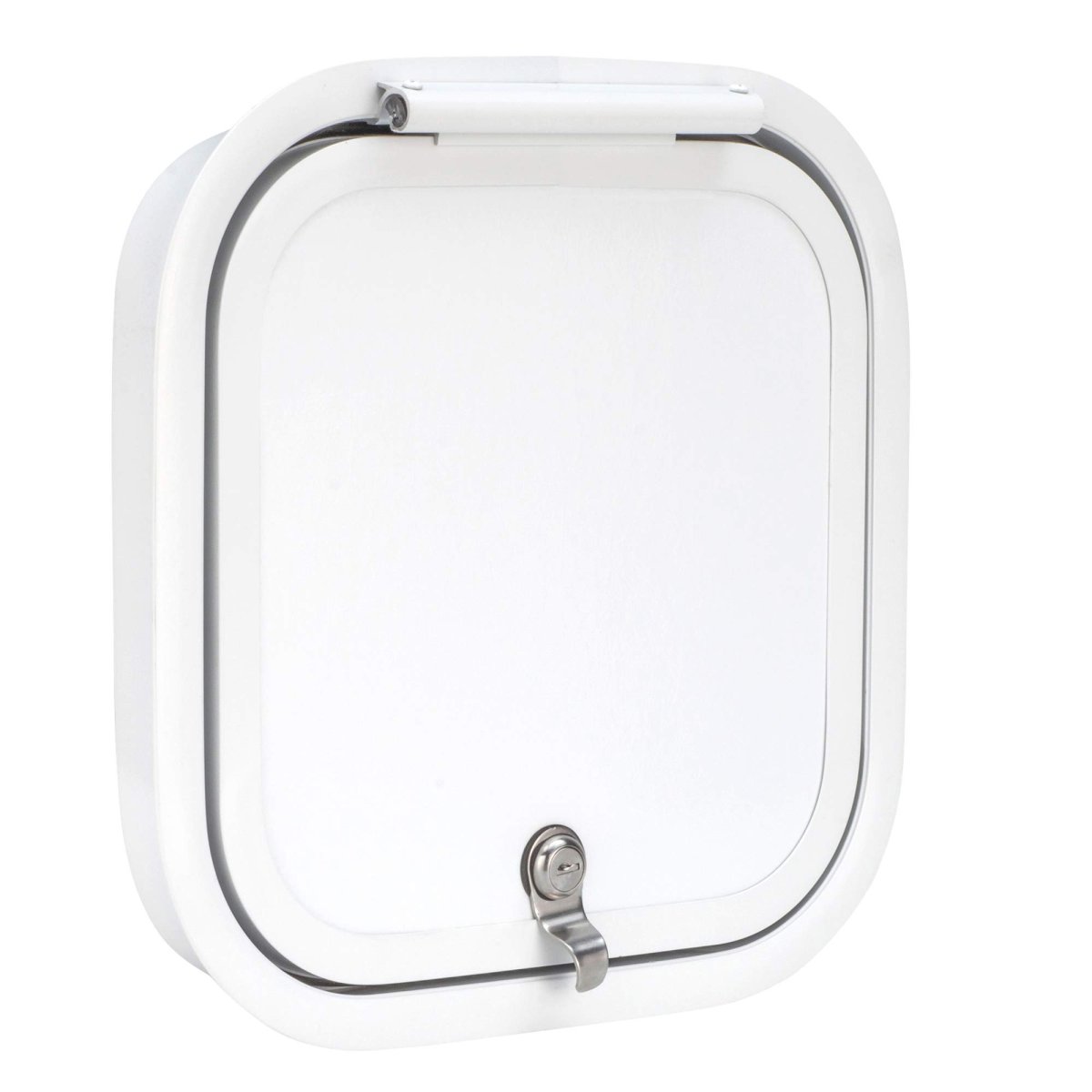 Rv Baggage Door 12 In W X H White Fiberglass Compartment With Rounded Corners And Stainless Steel Lock Rp-600s Model