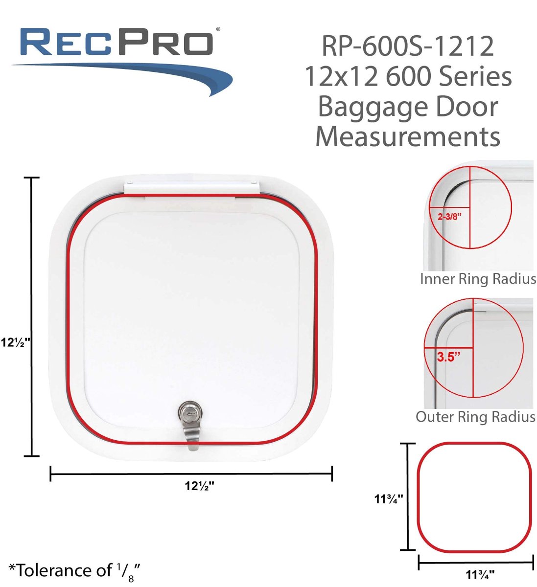 Rv Baggage Door 12 In W X H White Fiberglass Compartment With Rounded Corners And Stainless Steel Lock Rp-600s Model