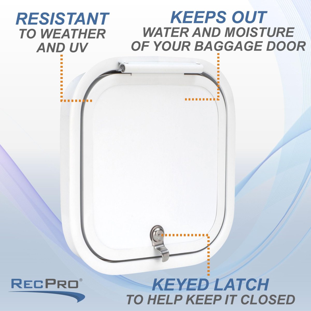 Rv Baggage Door 12 In W X H White Fiberglass Compartment With Rounded Corners And Stainless Steel Lock Rp-600s Model